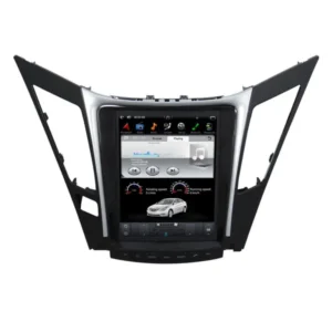Hyundai Sonata 2010-14 Android Monitor Tesla Style with 10.4” touchscreen, GPS navigation, Bluetooth, Wi-Fi, CarPlay, Android Auto, and advanced multimedia features.